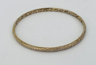 Delatori By Alor Sterling Silver 18K Gold Vermeil Etched Bangle Bracelet 8” - Image 1 of 4