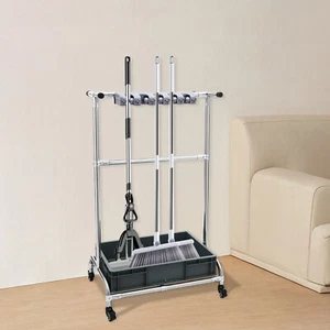 Broom And Mop Holder Movable Floor-Mounted Mop Rack Floor Standing Cleaning Tool - Picture 1 of 14