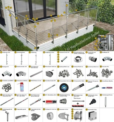 Edelstahl U Glasgeländer Bausatz Balkon Terrasse Geländer Handlauf vorgesetzt - Bild 1 von 4