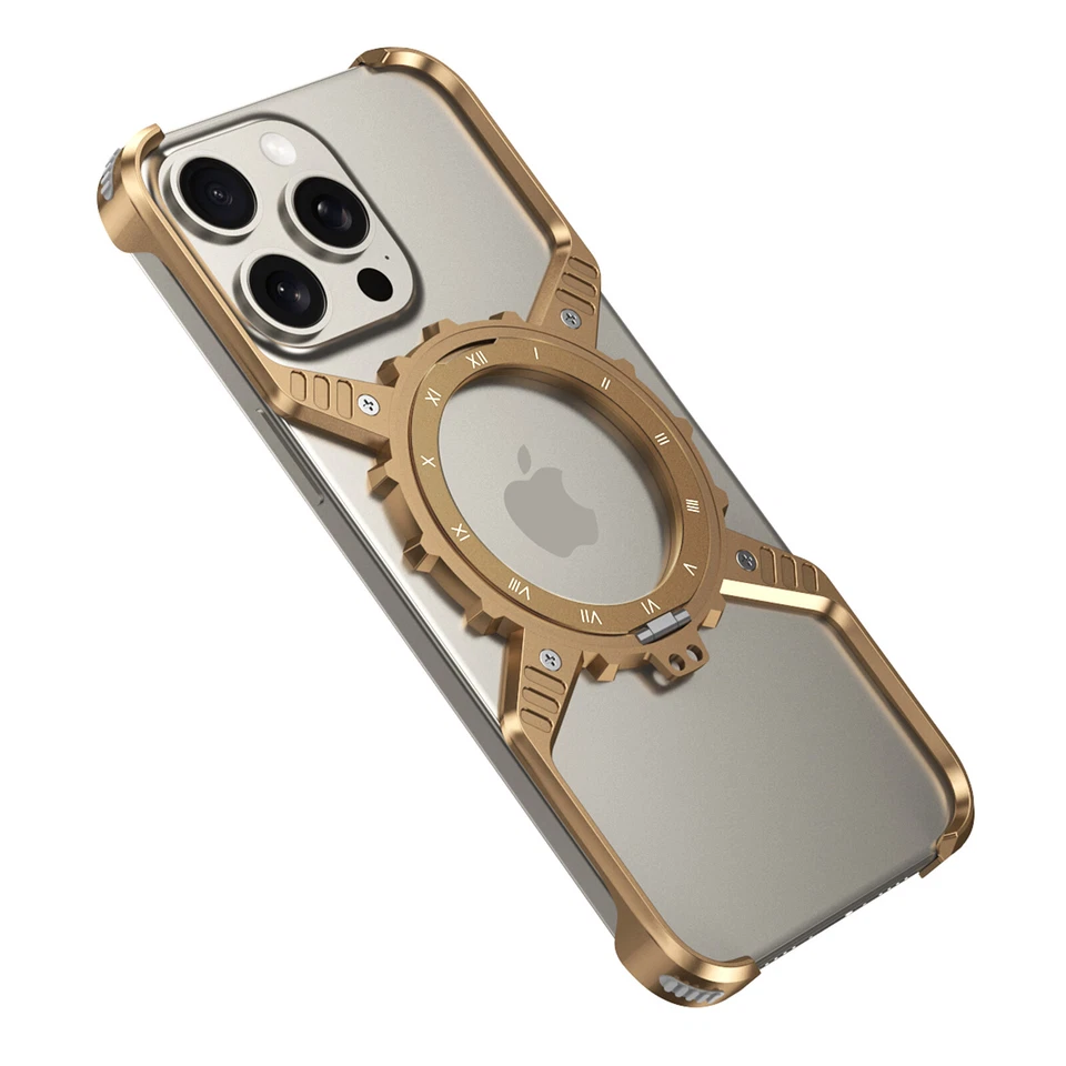 Funda de teléfono de metal luminosa sin marco con soporte para iPhone 17 16 Pro Max 15 14 13 Foto 1 de 4