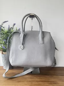 DKNY 100% Grey Leather Large Zip Top Tote Satchel Crossbody Shoulder Work Bag - Picture 1 of 20
