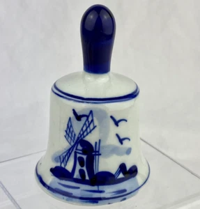 Delfts Hand Painted Porcelain Miniature Bell Blue White Windmill Leaf Holland - Picture 1 of 10