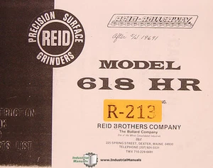 Reid 618 HP, Surface Grinder, Instructions and Parts List Manual 1978 - Picture 1 of 3