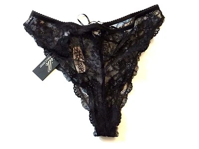 Victoria's Secret Seda Cintura Alta Cheeky Tanga Bragas Talla M Negro Encaje Floral Foto 1 de 4