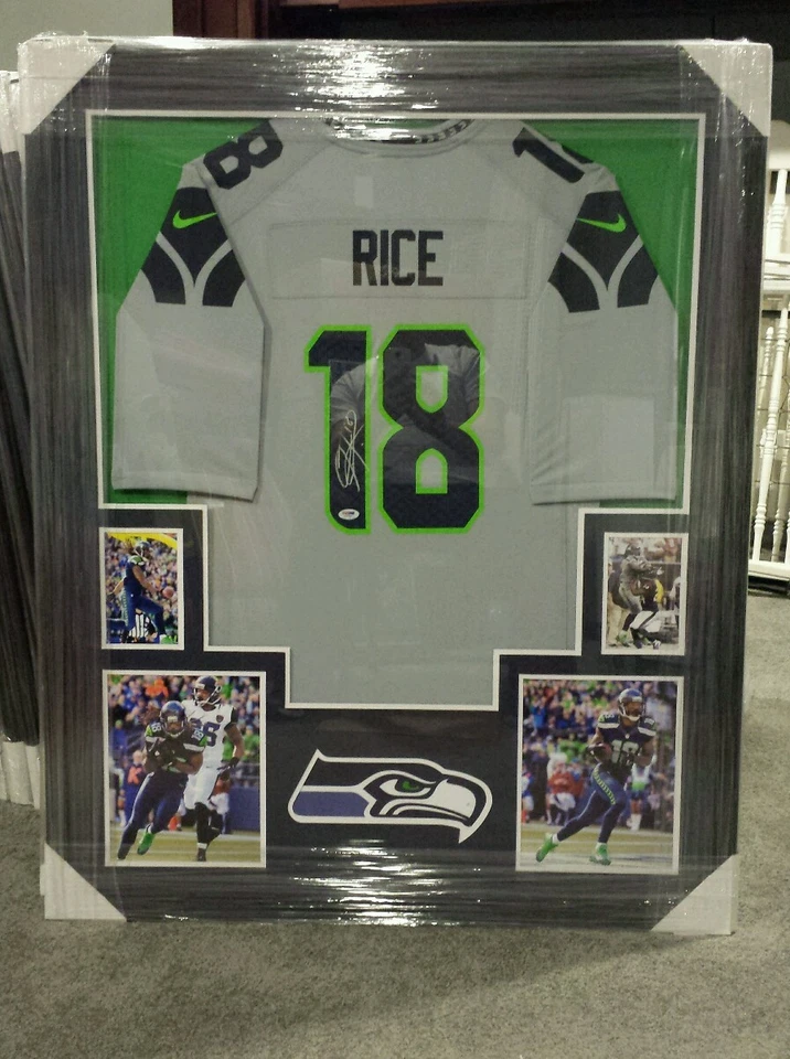 SIDNEY RICE AUTOGRAPHED SEATTLE SEAHAWKS JERSEY CUSTOM FRAMED PSA COA  - Image 1 of 1