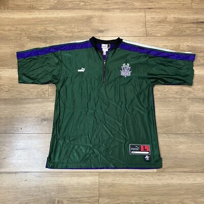 Camisa de tiro para hombre L DE COLECCIÓN Puma Milwaukee Bucks satinada 1/4 cremallera NBA AUTHENTICS Foto 1 de 4