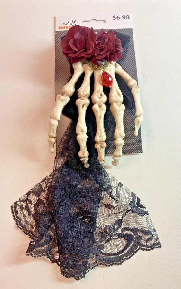 Готический Хэллоуин скелет руки и кружева заколка для волос, открытая коробка, Хэллоуин, костюм - Изображение 1 из 1