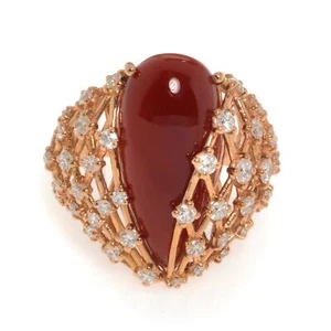 Luca Carati Red Agate Gemstone & Diamond Ring 18K Rose Gold 1.22Cttw Size 7.75 - Picture 1 of 5