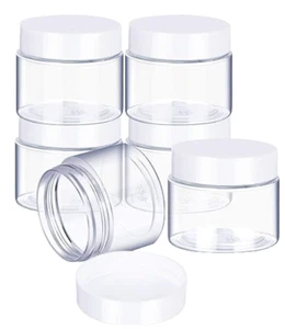 4 Pack Clear Plastic Wide Mouth Container with Lids 1oz White Lid - Picture 1 of 6