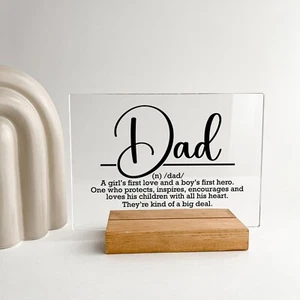 Personalized Wood Base Desk Table Stand Father's Day Meaning of Dad Gift - Picture 1 of 5