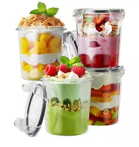 Overnight Oats Container with Lids 4 Pack 13oz Overnight Oats Jars Plastic Mason - Picture 1 of 8
