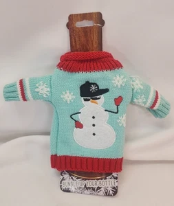 Ugly Knitted Bottle Sweater Cover Koozie Beer Wine SNOWMAN - Picture 1 of 2