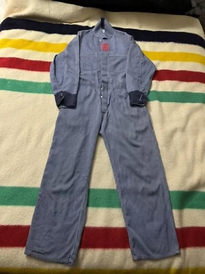 Vintage 30s 40s 50s Pearl Button Unbranded Hickory Liberty Stripe Coveralls 34 - Image 1 of 4