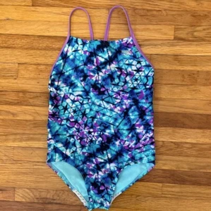 Speedo Girls No Wedgie Worries One Piece Swimsuit Size Medium Blue Purple - Picture 1 of 7