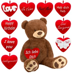 Teddybär XXL Riesen Plüschtier Bär 100cm Braun Kuscheltier + Herz Rot Liebe - Bild 1 von 19