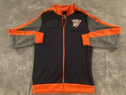 Oklahoma City Thunder Jacket Mens XL Blue Orange Long Sleeve Zip Pockets NBA Cover