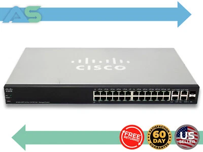Cisco SF300-24PP-K9 24-Port 10/100BASE-T PoE+ Managed Network Business Switch - Image 1 of 4