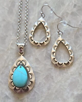 Conjunto de collar y pendientes Montana Silversmiths Roadrunner turquesa festoneado-NUEVO Foto 1 de 3