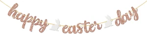 Happy Easter Day Banner, Easter Home Family Party, Bunny Spring Easter Party Dec - Picture 1 of 7