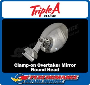Classic Exterior Round Overtaker Mirror Clamp-On, Polished Stainless Steel - Picture 1 of 4