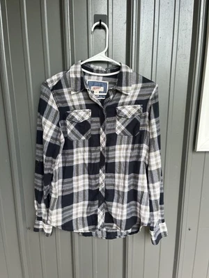 Camisa negra a cuadros con botones de manga larga para mujer Arizona talla M Foto 1 de 3