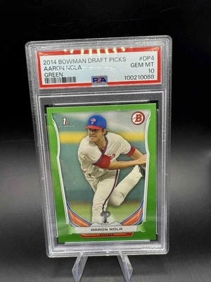 Bowman Draft 2014 Aaron Nola verde paralelo RC novato 1er SP/75 PSA 10 Phillies Foto 1 de 2