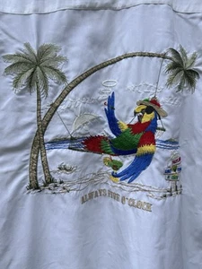 Bamboo Cay Men’s Always Five O’Clock Embroidered Camp Cream Parrot Shirt Large - Picture 1 of 7