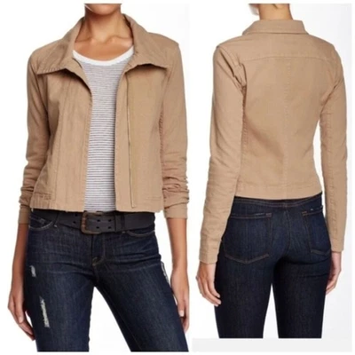 Chaqueta de Moto James Perse Ajustada Cuello Tostado Cremallera Frontal Corta Talla 4 Foto 1 de 4