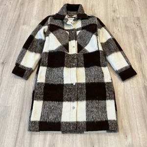Abercrombie & Fitch braun creme kariert langer Button Down Wollmischung Mantel XS - Bild 1 von 5