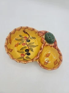 Plato de Oliva Italiano Pintado a Mano con Soporte para Palillo de Dientes Cerámica Italia 2 Secciones - Imagen 1 de 6