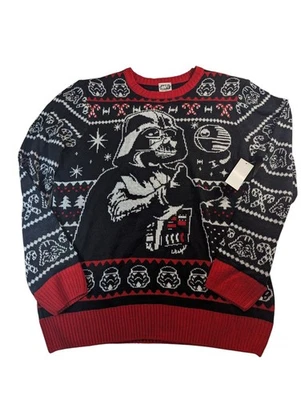 Suéter de Natal Star Wars masculino tamanho XL 46/48 Darth Vader feio novo preto - Imagem 1 de 3