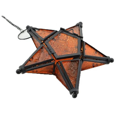 Suporte de vela decorativo estrela lanterna de vidro pendurado estrela laranja para ... - Imagem 1 de 4