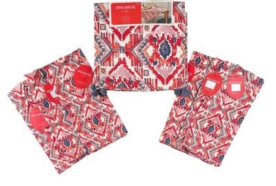 Corredor de mesa Opalhouse y 6 toallas/servilletas de cocina rojo abstracto gris pompones NUEVO Foto 1 de 4