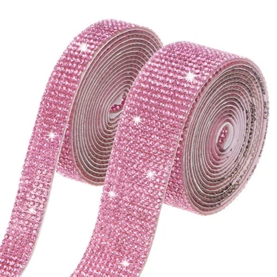 2-Roll Crystal Rhinestone Ribbon,0.5/1.1 Inch x 2 Yards for DIY [Light Pink] - Изображение 1 из 4