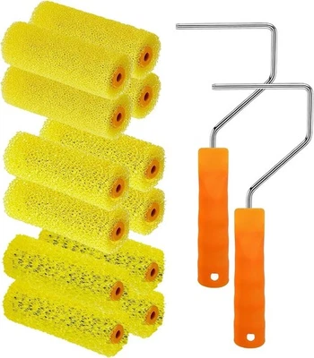 12 Pcs Textured Paint Roller Covers with 2 Frames Set, 4 Inch 3 Textures Foam Dr - Image 1 of 4