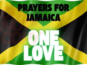 Pegatina impermeable Prayers for Jamaica ONE LOVE 4" X 3" (Otros tamaños disponibles) - Imagen 1 de 1