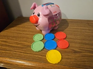 TESTED Vintage 2006 Fisher Price Laugh and Learn Pink Piggy Bank With 7 Coins - Picture 1 of 7