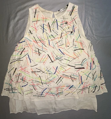 Blusa Trina Turk Auden Cuentas Multicolor Cuentas Popover Blanca Talla S Foto 1 de 4