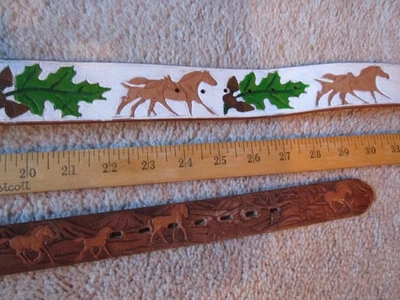 Lote de 2 cinturones vaqueros occidentales de cuero Tooled talla juvenil, hechos en EE. UU. Foto 1 de 4