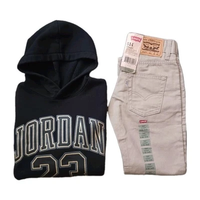 Sudadera con Capucha Jordan Niños Pequeña 8-10 Negra y Levis 514 24x22 8 Beige Recto Nueva con Etiquetas Foto 1 de 4