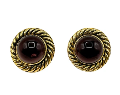 Pendientes CHANEL Gripoix Tono Dorado Piedra Púrpura Estampados Auténticos con Caja Clip-on Foto 1 de 4