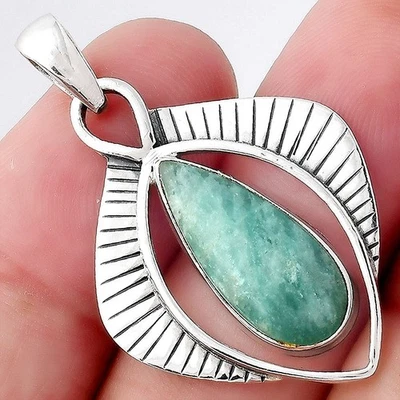 Natural Paraiba Amazonite 925 Sterling Silver Pendant Jewelry P-1402 - Image 1 of 4