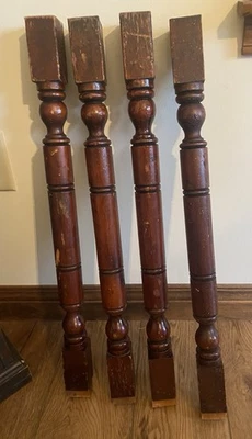 Vintage Turned Wood Spindle Balusters 27”  x  1.75”  Lot of 4 Or Table Legs? - Image 1 of 4