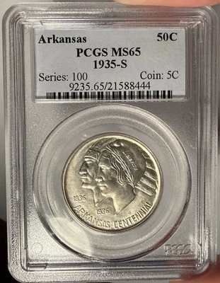 1935-S 50c PCGS MS 65 Arkansas Commemorative Half Dollar - Image 1 of 2