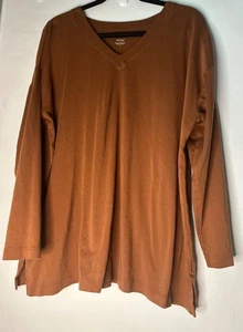 J Jill Simply Supima VNeck Tunic XL 100% Cotton Minimalist Soft Casual Top brown - Picture 1 of 5