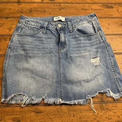 Falda Mudd Juniors Talla 9 FLX Elastizada Denim Mini Envejecida Elastizada Jean Dobladillo Crudo Foto 1 de 3