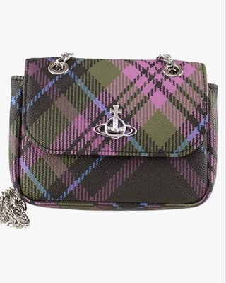 Vivienne Westwood Plaid Purple Green Synthetic Leather Shoulder Bag  #EK ZEA - Image 1 of 4