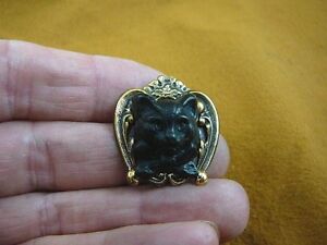 (CS28-17) little KITTY black cat kitten with bow CAMEO brass Pin Pendant brooch