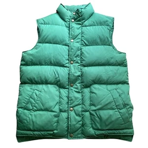 Lands End Green Quilted Goose Down Puffer Vest Jacket Men M 38-40 Snap Outdoor - Picture 1 of 7