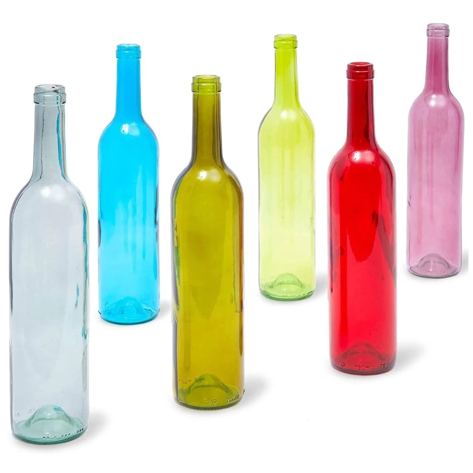 Juvale 6 Pack Decorative Colored Wine Bottles for Home Decor 750ml Empty Gla...